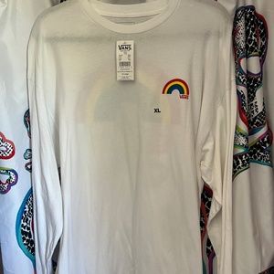 Vans NWT XL White Custom Fit Retro Rainbow Pride LGBTQ+ Long Sleeve T-Shirt